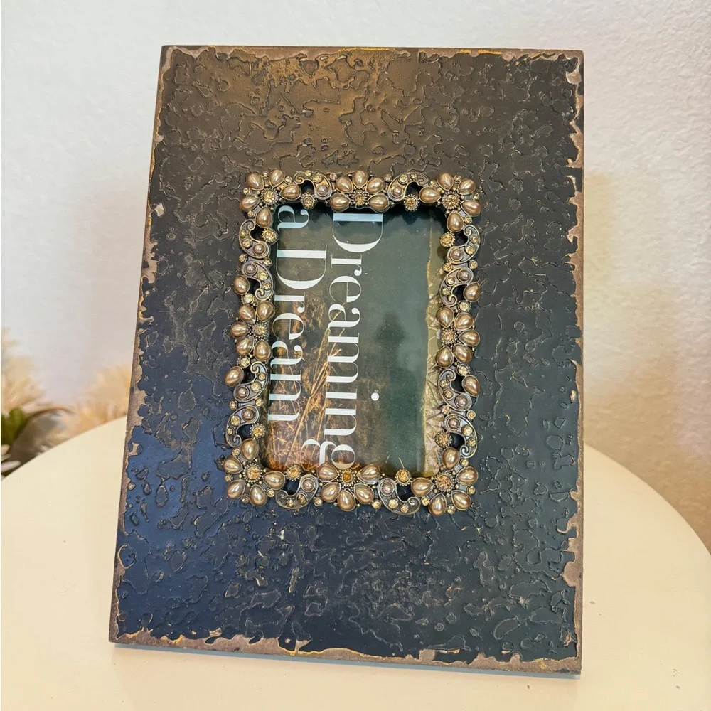 Z Gallerie Distressed Jeweled Black and Gold Frame